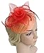 Urban CoCo Women's Vintage Flower Feather Mesh Net Fascinator Hair Clip Hat Party Wedding (Red)