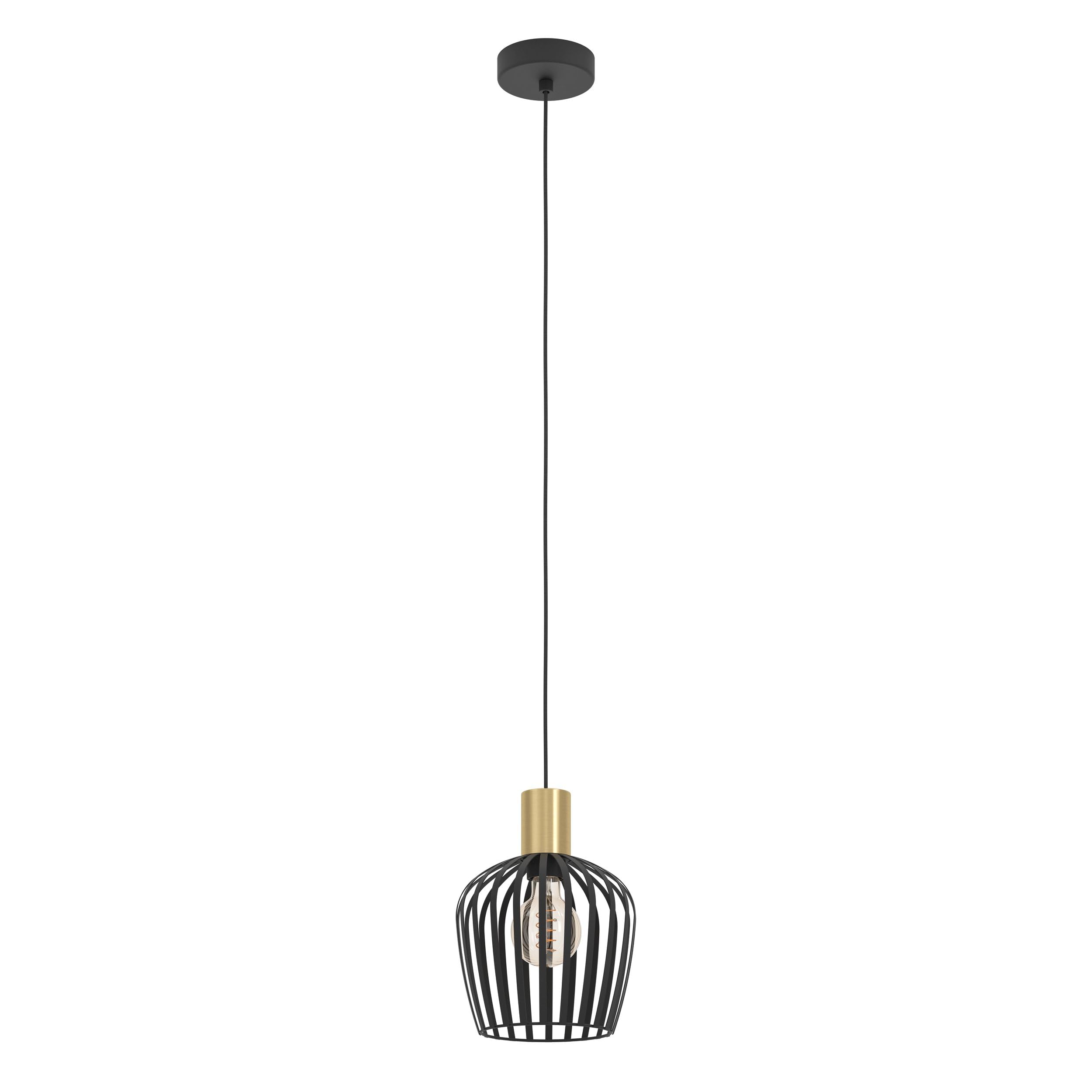 Eglo Pendant Lighting Empoli, Hanging lamp Above Dining Table, Retro Dining Room Ceiling Light Fixture, Metal in Black and Brass, E27 Socket