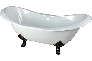 Kingston Brass Aqua Eden VCT7D7231NC5 Cast Iron Double Slipper Clawfoot Bathtub ORB Feet and 7-Inch Centers Drillings, 72-Inch, White