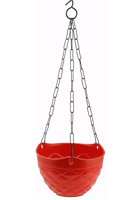 Gardens Need 100% Virgin Plastic Passion Hanging Planter with Iron Chain | Set of 5 Planter, (10cm x 19cm x 52cm, Red)