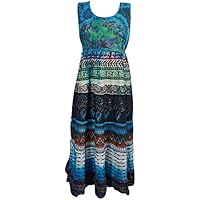 Emmaline Womens Sundress Printed Flare Sleeveless Cotton Bohemian Summer Long Dresses