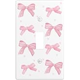 Pink Bow Single Toggle Light Switch Plate Cover 1 Gang Decorative Outlet Plate Electrical Wall Plate Covers Receptacle Decorate Plug Covers For Kitchen Bedroom Bathroom Decor 4.5