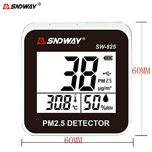 SNDWAY SW-825 Portable Digital PM2.5 PM10 Detector Meter, Temperature, Humidity Air Quality Meter with Alarm Function