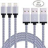 Everdigi iPhone Cable 3Pack 3FT Nylon Braided 8Pin Lightning to USB Charger with Aluminum Connector, Compatible with iPhone 7/7 Plus/6/6s/6 Plus/6s Plus/5C/5S/5/SE, iPad /iPod & More(White)
