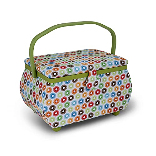 Dritz Large Curved Sewing Basket, Multicolor Retro