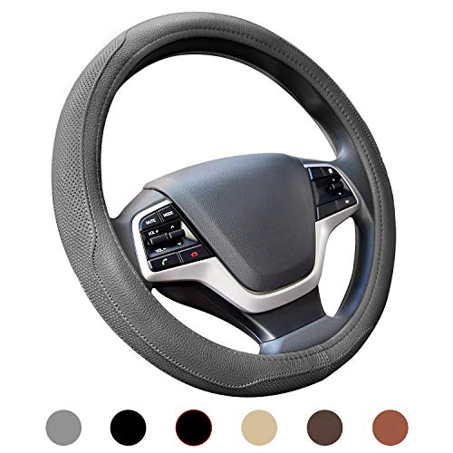 Ylife Microfiber Leather Car Steering Wheel Cover, Universal 15 inch Breathable Anti Slip Auto Steering Wheel Covers, Grey - Thumbnail 7