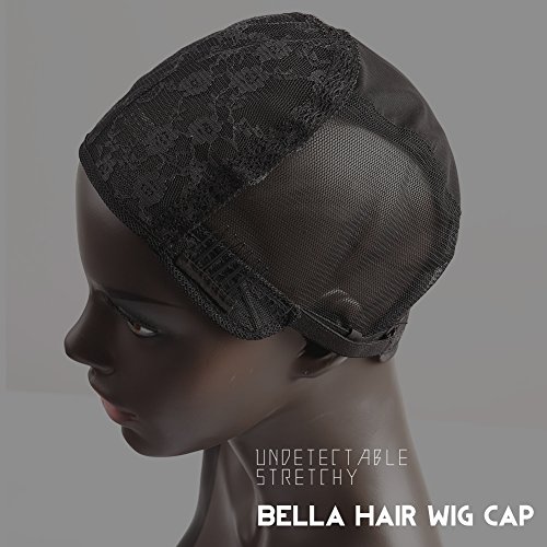 Bella Hair Glueless Wig Caps for Women Making Wig with Combs and Adjustable Straps Swiss Lace Black Medium Size