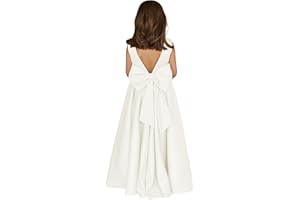 MCieloLuna Flower Girl Dresses for Wedding Bow-Knot Elegant Satin Princess First Communion Dresses