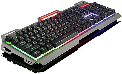 YUMU Metal Base LED Rainbow Backlit Wired Mechanical Gaming Keyboard with Water-Resistant Adjustable Backlight CY1005-02(Balck)