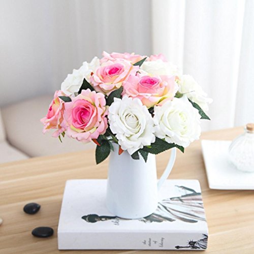 AIMTOPPY 5 Pcs Artificial Silk Fake Flowers Rose Flower Wedding Bouquet Party Home Decor (pink) - Thumbnail 2