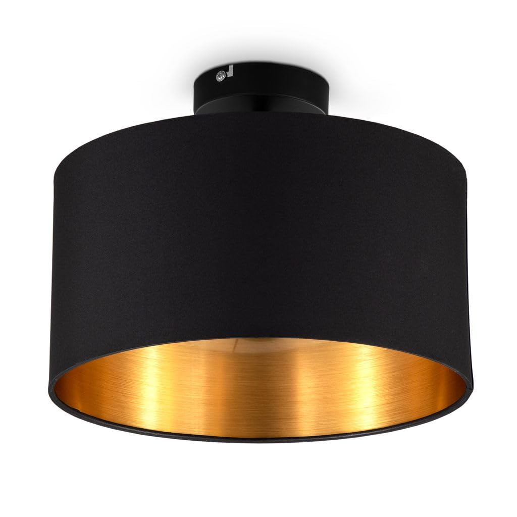 B.K.Licht Fabric Ceiling Light, E27 Bulb not Included, Diameter 30cm/11.8in, Black-Gold Lamp