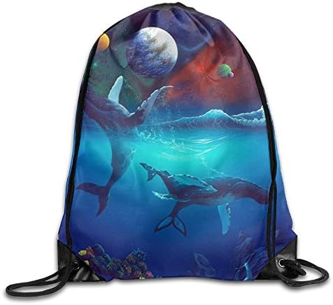 TOPBGF Funny Whales Play Soccer Galaxy Space Planet Drawstring Backpack Rucksack Shoulder Bags Gym Bag