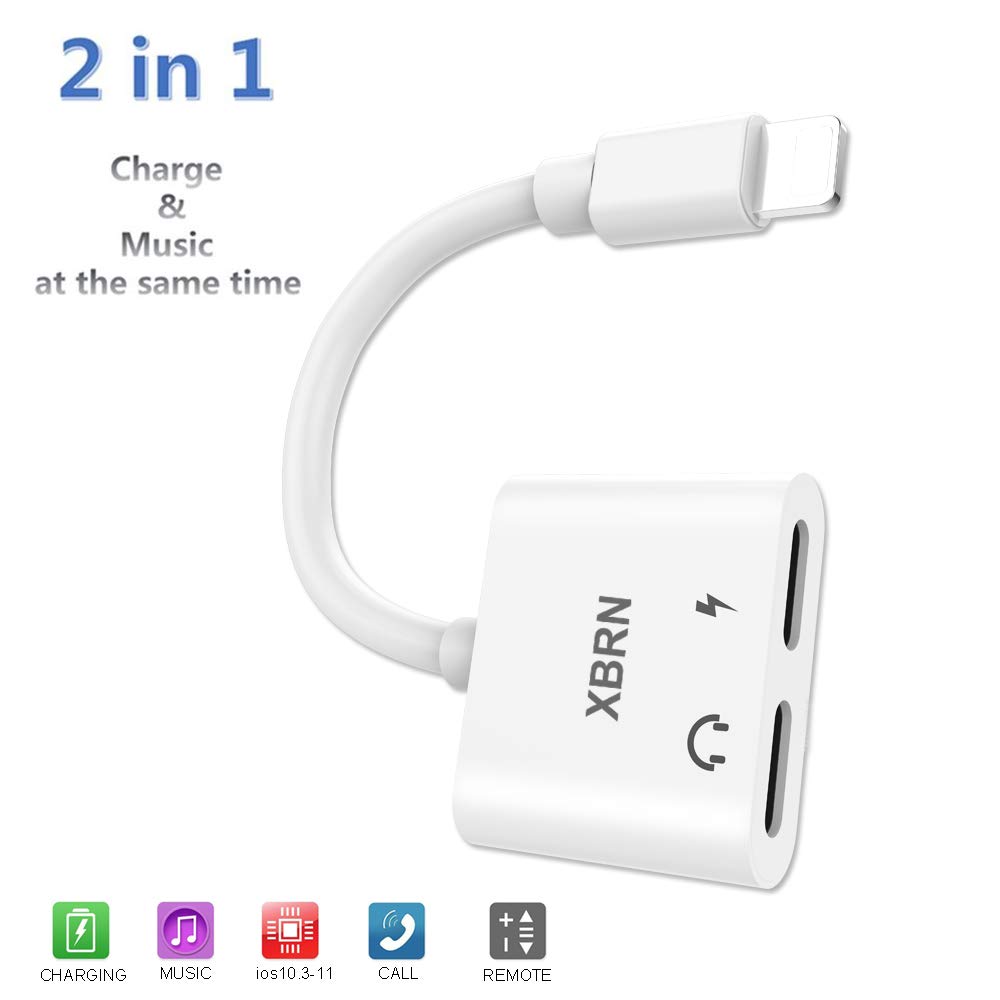 XBRN Lighning Adapter Splitter, Headphone Jack Audio & Charger Adapter Aux Cable Connector Compatible with Phone 7/7 Plus / 8/8 Plus/X (Calling + Music Control + Charge)