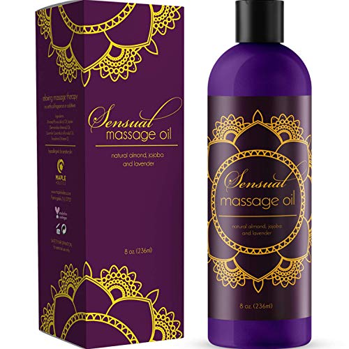 Sensual Massage Oil w/ Pure Lavender Oil - Relaxing Almond & Jojoba Oil - Women & Men - 100% Natural Hypoallergenic Skin Therapy - USA Made