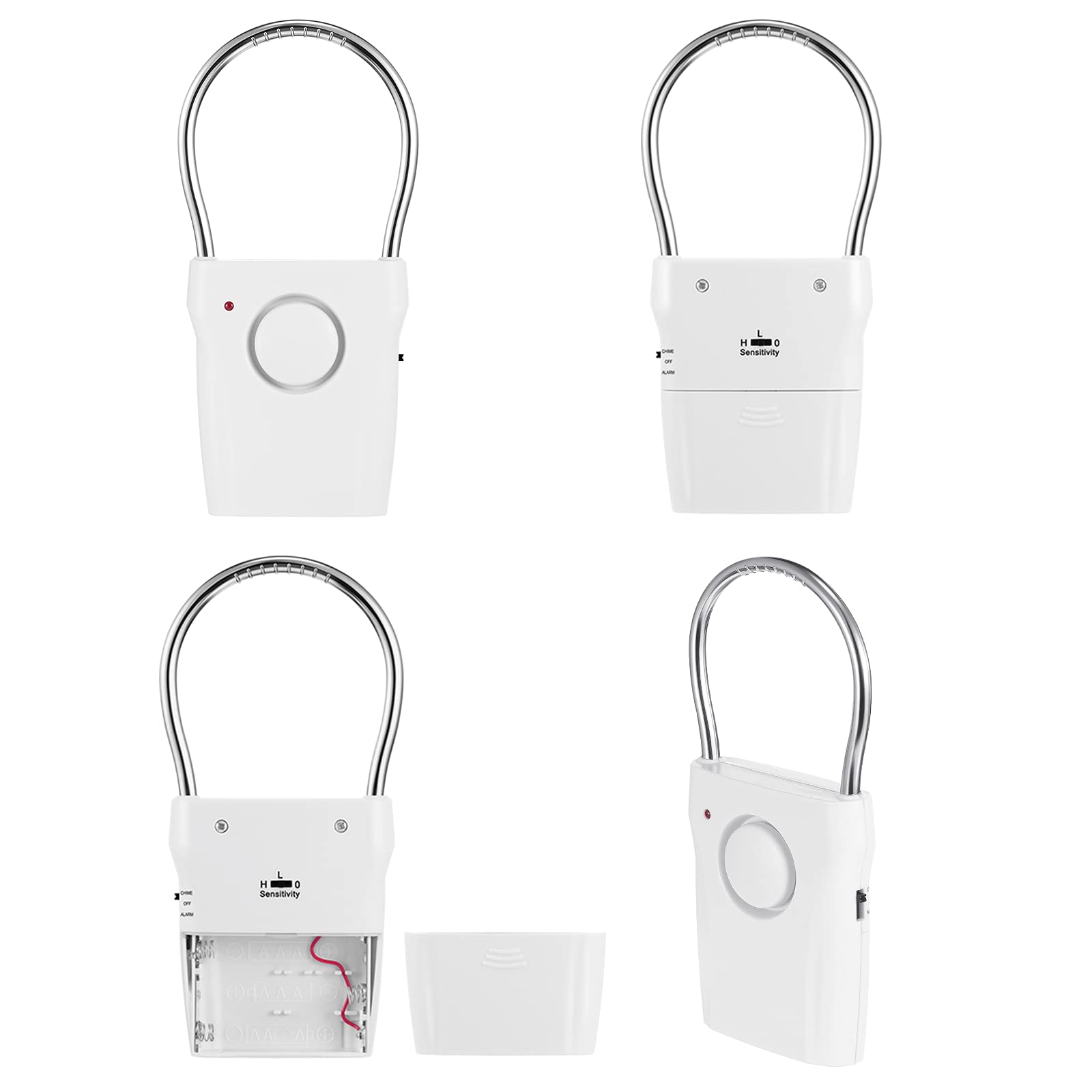 Photo 1 of Kanayu 4 Pieces Door Handle Alarm 120dB Door Alarms for Home Security Alert Doorknob Sensing Window Burglar Alert for Home Security Kids Safety(White)