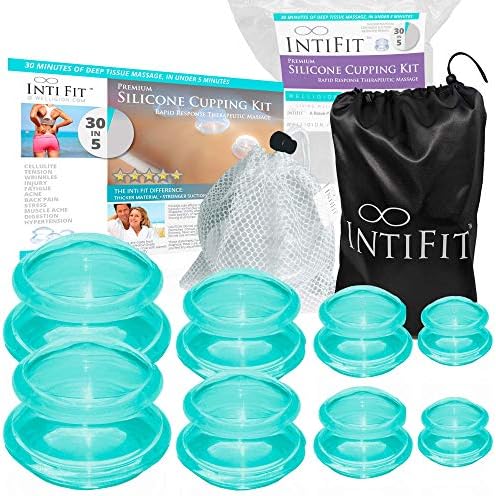 Cupping Therapy Sets Massage Cups - Inti Fit Silicone Vacuum Suction Cupping Cups for Professional Studio and Home - Deep Tissue Muscle Joint Pain Cellulite & More (Aqua Blue,8)