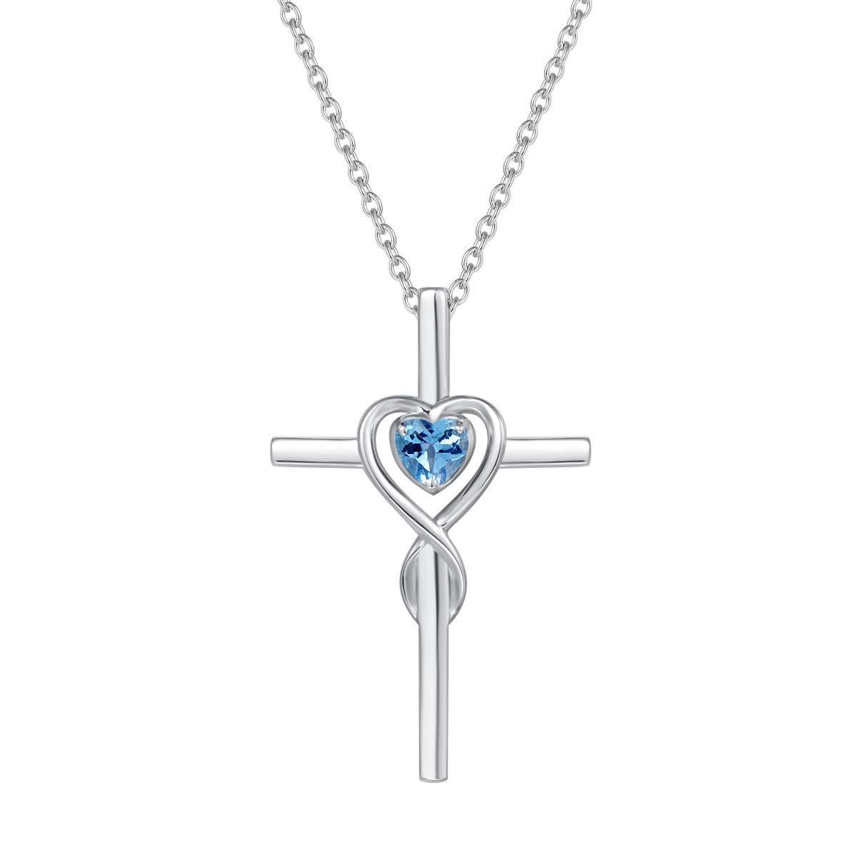 FANCIME 925 Sterling Silver Cross Infinity Heart Pendant Necklace with Natural Blue Topaz Gemstone Fine Jewellery for Women Girls - Chain Length: 16 + 2 Inch — image 1