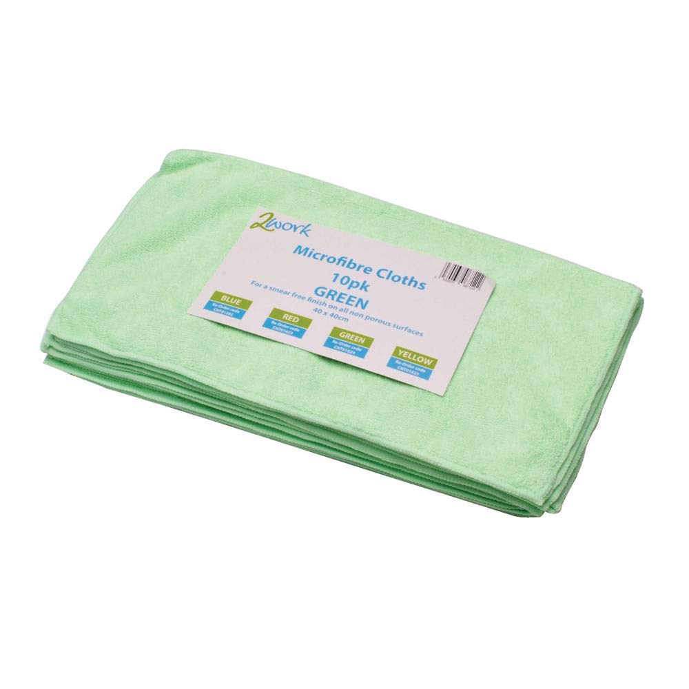 2Work Microfibre Cloth 400x400mm Green (Pack of 10) CNT01624