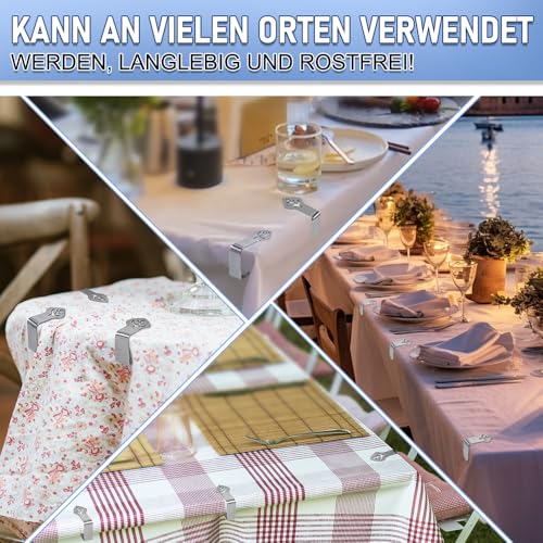 Pack of 8 Tablecloth Clips, Stainless Steel, Table Cloth Holder Sheet, Table Cover Clamps, Outdoor Clips, Tablecloth Clips, Non-Slip, Windproof, for Beer Garden, Picnic, Camping (for Plate Thickness of 1-3 cm)