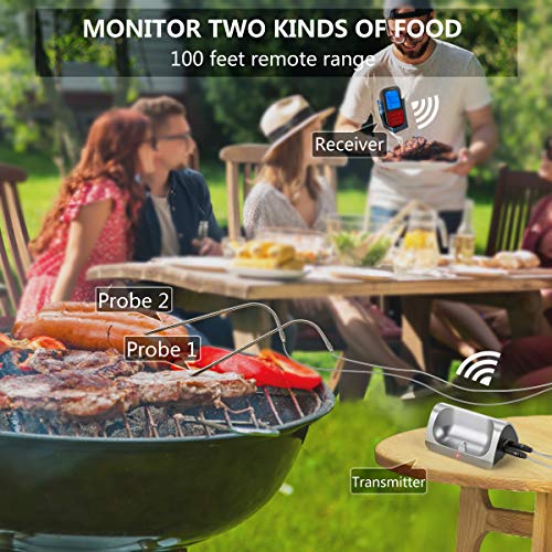 HOSPORT Wireless Meat Thermometer Waterproof Digital Cooking Thermometer for Oven BBQ Grill Kitchen Food Smoker Cooking (Red) - Thumbnail 2