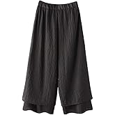 LaovanIn Women's Wide Leg Capri Pants Cotton Cropped Palazzo Trousers Culottes