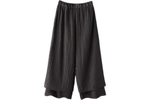 Minibee Women's Wide Leg Pants Loose Layer Capris Palazzo Elastic Waist Trousers