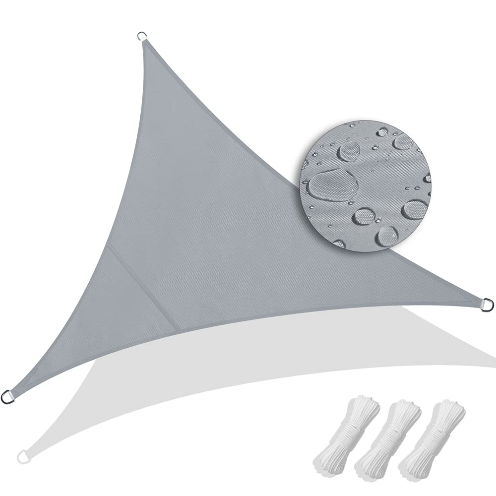 VOUNOT 5x5x5m Sun Shade Sail, Waterproof Outdoor Garden Sails Triangle Canopy Patio Party Sunscreen Awning 98% UV Block with Free Rope, Grey, (6555537866775)
