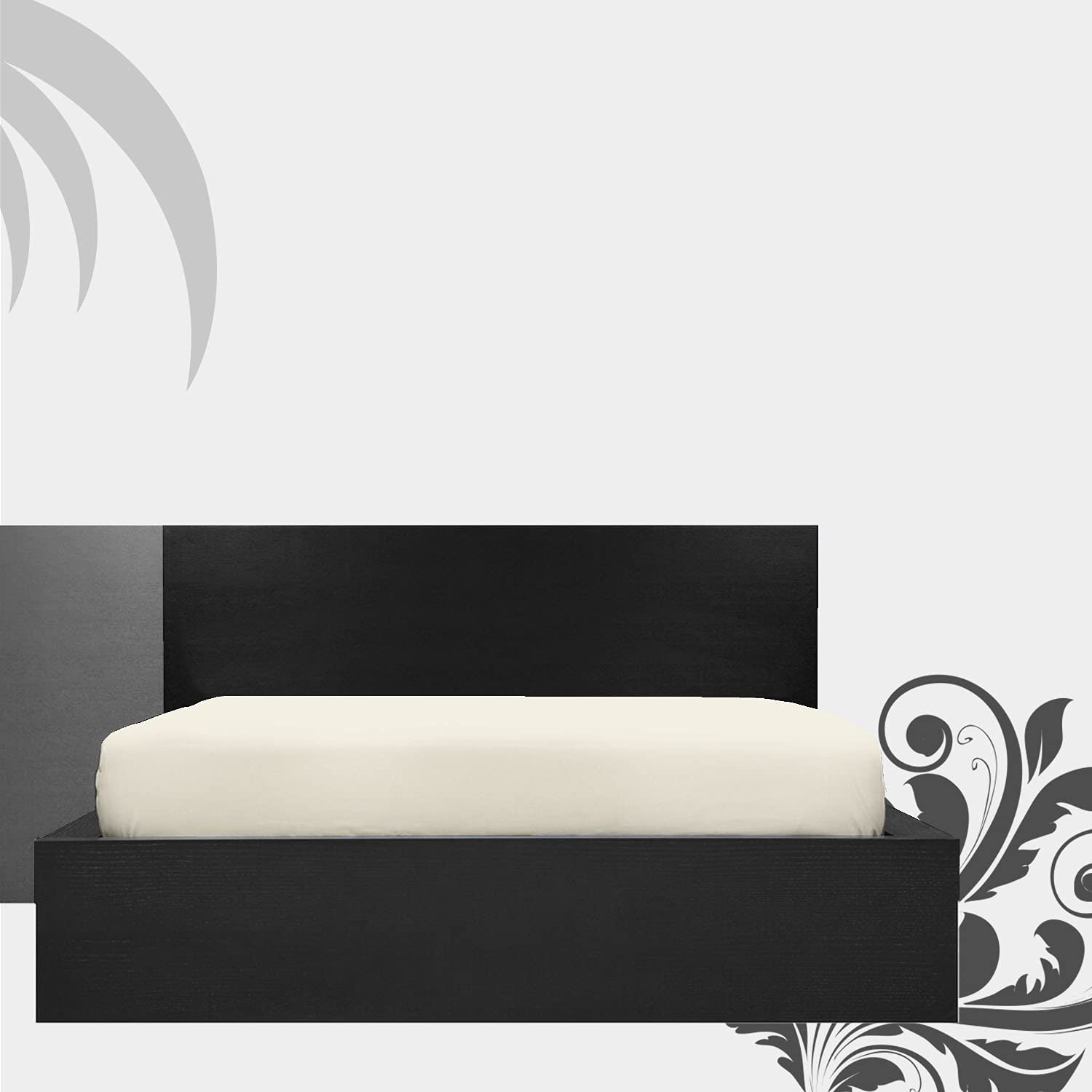 40 cm Extra Deep Single Bed Sheet- 400 Thread Count Egyptian Cotton Fitted Sheet- Anti Allergy Bedding Sheets- Cream