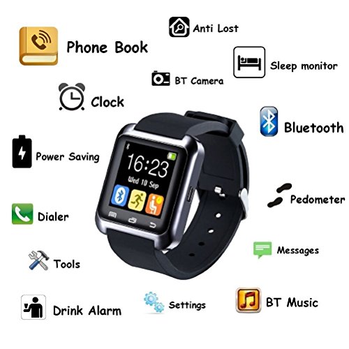Colofan Smartwatch Luxury U8 Bluetooth Smart Watch WristWatch Phone with Camera Touch Screen for IOS Iphone Android Smartphone Samsung Smartphone (white)
