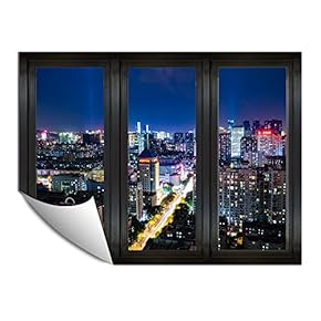 Wall Paper Small Wall Mural City at Night Wall Art Removable Wall Decoration for Bedroom Living Room - 24x32 inches