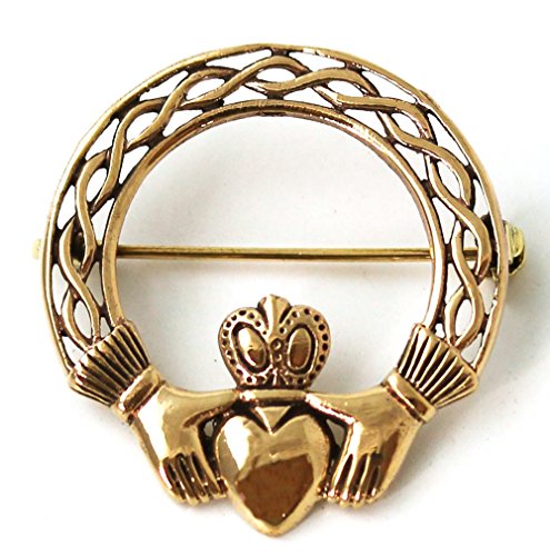 Bronze Norse Irish Claddagh Brooches, Clothes Fasteners - Cloak / Scarf / Shawl Pin, Vintage Jewelry (Brooch V.2)