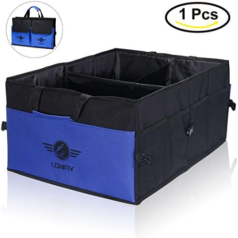 Lonfly Car Outdoor Trunk Organizer Premium Foldable Cargo Storage Container for SUV,Truck ,Auto ,Minivan Heavy Duty Design Covered(Black&amp;Blue)