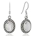 925 Oxidized Sterling Silver Moonstone Gemstone Oval Rope Edge Vintage Dangle Hook Earrings 1.3