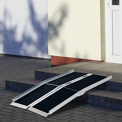 Tidyard 4 ft NonSkid Folding Ramp Aluminum Wheelchair Loading Traction Ramp Portable Home