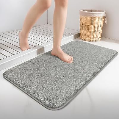 ® Alfombra de Baño Antideslizante 40 x 60 cm, Alfombrilla Súper Absorbente y Extra Gruesa de Microfibra Lavable a Máquina, Suave y Acolchada, Gris