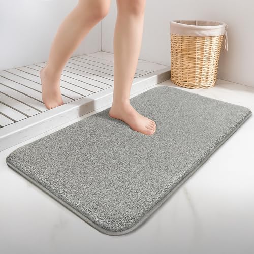 Badematte rutschfeste, Mikrofaser Saugfähig Badezimmerteppich, Flauschig & schnelltrocknend Maschinenwaschbar Badteppich, Super Weich Fußmatte Duschvorleger 40x60cm Grau
