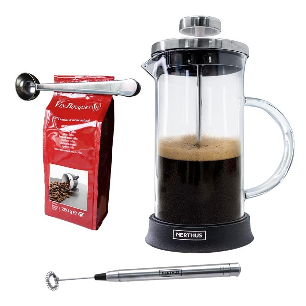 NERTHUS Set Caf. franc. cristal 600 ml + spoon clamp + foam