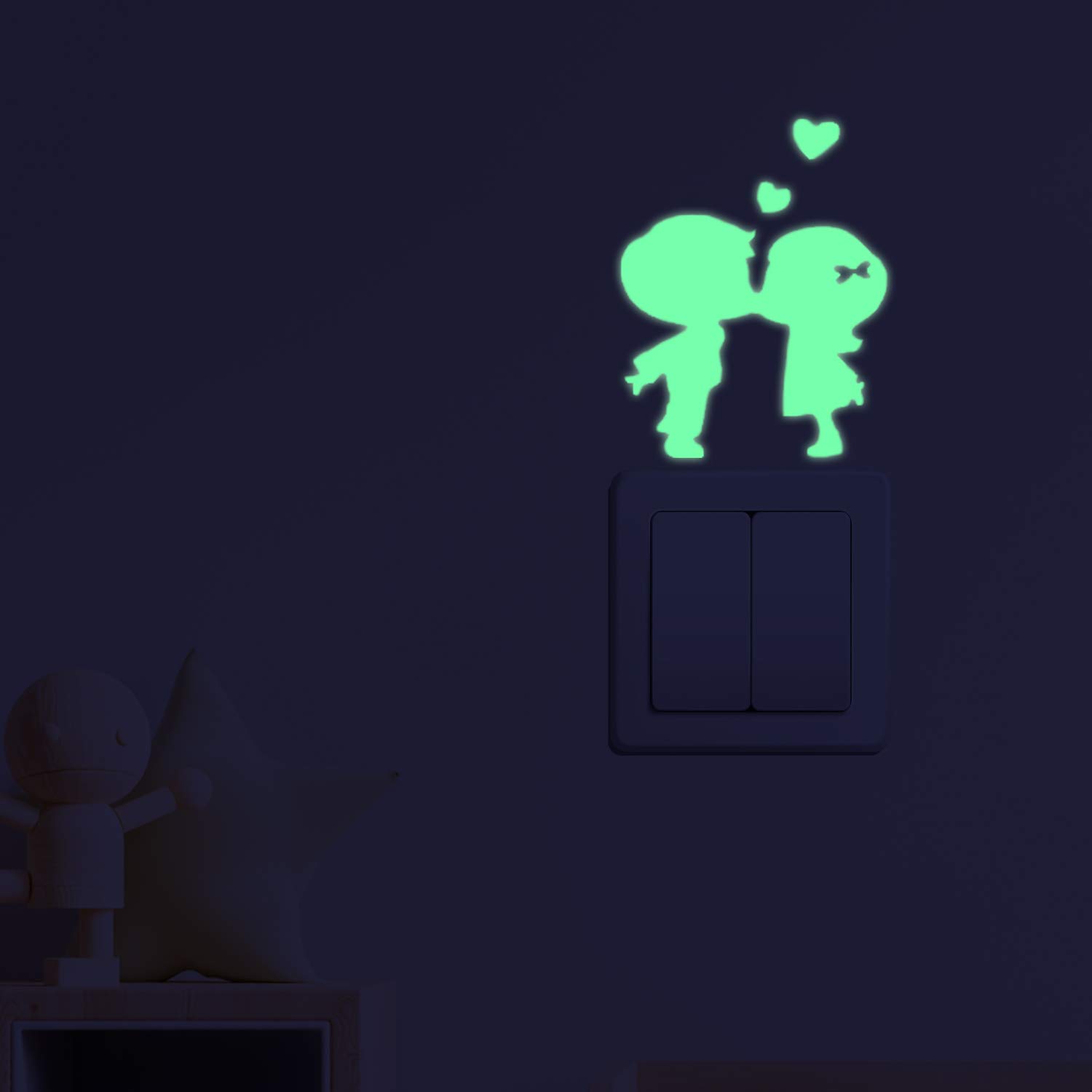 Wall Stickers Glow in The Dark. Decorative Vinyl for Plug or Switch Children Kissing. Stickers fluorescents. Bright Sheets