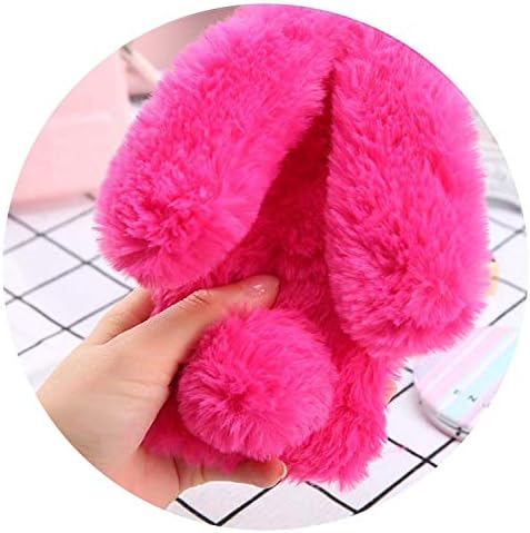 Fashion Fluffy Winter Soft Rabbit Hair Phone Cases for iPhone 6 6s 6Plus Case Cute Long Ear Rabbits Bling Diamond Bowknot Cover,Rose,for iPhone 6S Plus