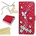 iPhone 6 Plus Case - Mavis's Diary 3D Handmade Bling Crystal Butterfly Lingers Over Flower Rhinestone Diamond Flowers PU Leather Wallet Magnetic Clasp Card Holder Folio Case