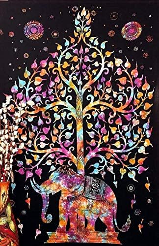 Jaipur Textile Cotton Single Exclusive Indian Twin Hippie Mandala Tapestry Wall Hanging Throw Bohemian Bedspread Decor Bed Sheet 54x84 inches, Standard
