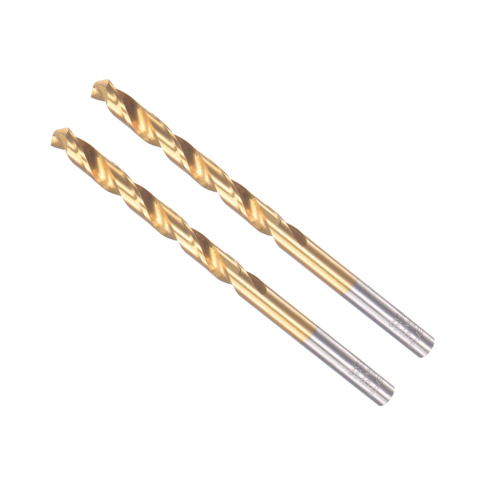 CoCud Twist Drill Bits, 4.9mm Drilling Diameter, Titanium Coated High Speed Steel 6542 Straight Round Shank - (Applications: for Stainless Steel Alloy Metal), 2-Pieces