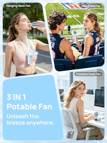 Kssvzz HandHeld Misting Fan Portable - 100 Speeds Electric Hand Held USB Rechargeable Cooling Fans with Mist, 6000mAh Battery Personal Small Mini Foldable Desk Desktop Fan for Travel Outdoor (Blue)