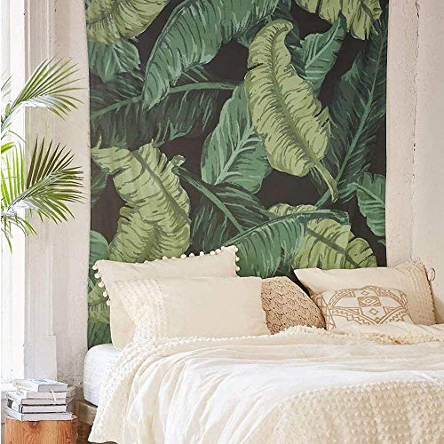 Ozzptuu Cotton Fabric Banana Leaves Hanging Wall Tapestry Landscape Wallpaper Home Decor Tapestries Green - Thumbnail 4