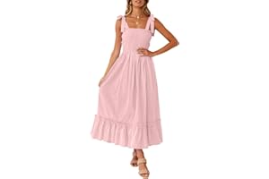 ZESICA Women's 2025 Summer Boho Spaghetti Strap Square Neck Solid Color Ruffle A Line Beach Long Maxi Dress