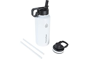 ThermoFlask 32 oz Double Wall Vacuum Insulated Stainless Steel Water Bottle with Spout and Straw Lids, White
