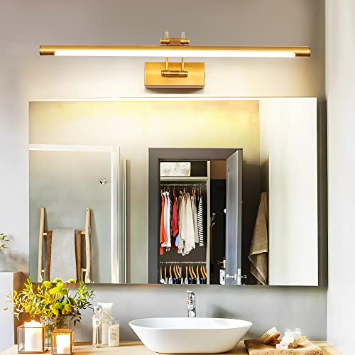 TYhogar Bathroom Mirror LED 60 cm 3 Colour Temperatures Adjustable and Brightness | 12W Brass Wall Light Arch with Swivel Head, Dimmable Without Scale, Anti-fog, Illuminated Mirror for Bathroom and Vanity