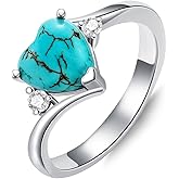 DOLIOX Genuine Turquoise Heart Rings for Women 925 Sterling Silver CZ Engagement Wedding Rings Anniversary Jewelry for Wife Mother