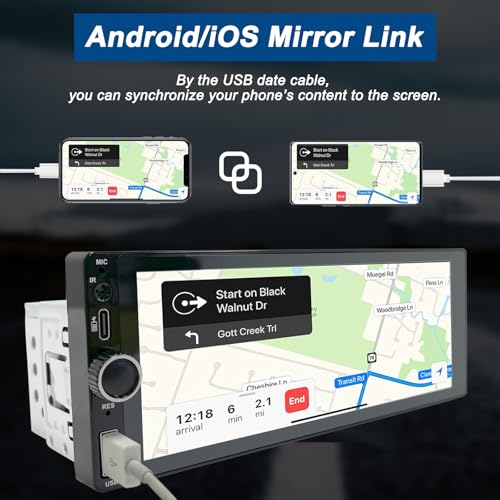 Wireless Car Radio CarPlay 1 DIN – 6.86 Inch Touchscreen Stereo Bluetooth with Screen, 1 Din Car Play Radio Supports Mirror Link with Camera, RDS FM Radio/Type-C Recharge/Mic/SWC