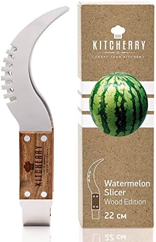 Kitcherry Watermelon Slicer with Wooden Handle, Corer &amp; Server, Durable Stainless Steel 430 with Sturdy Cutting Wire